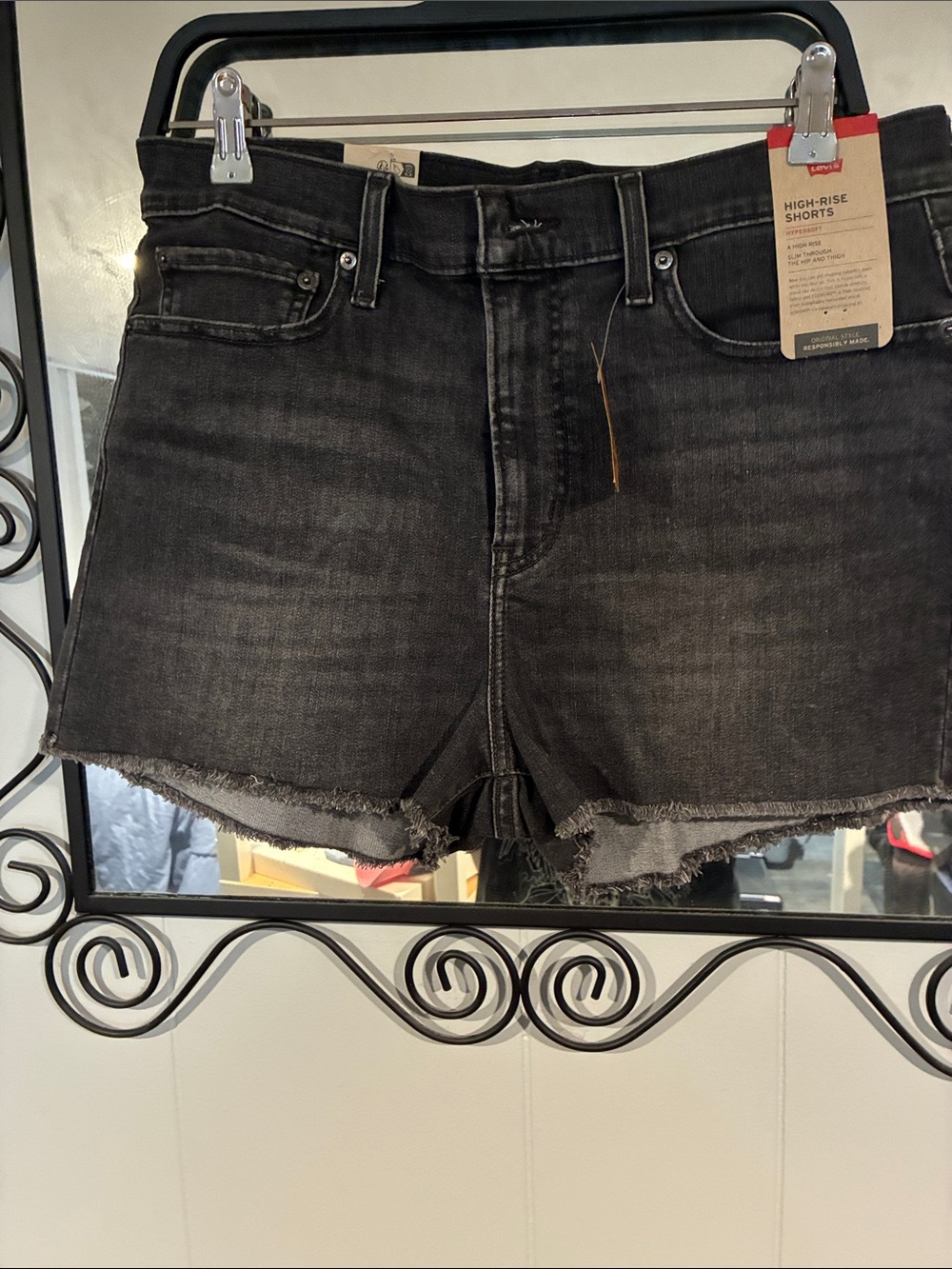 Levi's Black High-Rise Denim Shorts with Frayed Hem